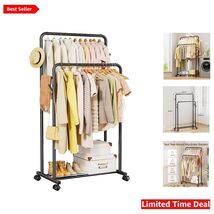 Elegant Double Rod Clothes Rack with Wheels – Portable Wardrobe Organizer - $63.31