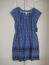 New Old Navy Women Flutter Sleeve Rayon Cinched Waist Blue Paisley Print Dress S - £23.80 GBP