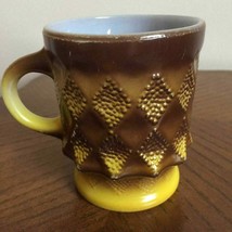 Vintage USA Fire King Anchor Hocking Brown Yellow Diamond Coffee Mug Rep... - £16.74 GBP