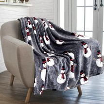 Pavilia Christmas Snowman Throw Blanket | Grey Christmas Fleece, Grey Snowman - £27.17 GBP