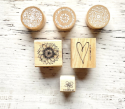 Stamps, gently used, 6 pieces, Envelope Seals wood stamps, circular, car... - $12.40