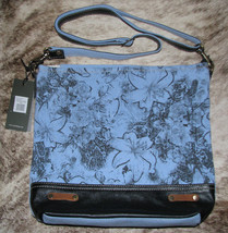 Myra Bag #8951 Leather, Denim Canvas 13&quot;x3&quot;x12&quot; Shoulder~Pockets~Upcycled~Blue~ - £34.72 GBP