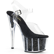 PLEASER ADORE-708G Women&#39;s 7&quot; Heel Platform Ankle Strap Sandal W/ Glitter Shoes - £49.53 GBP