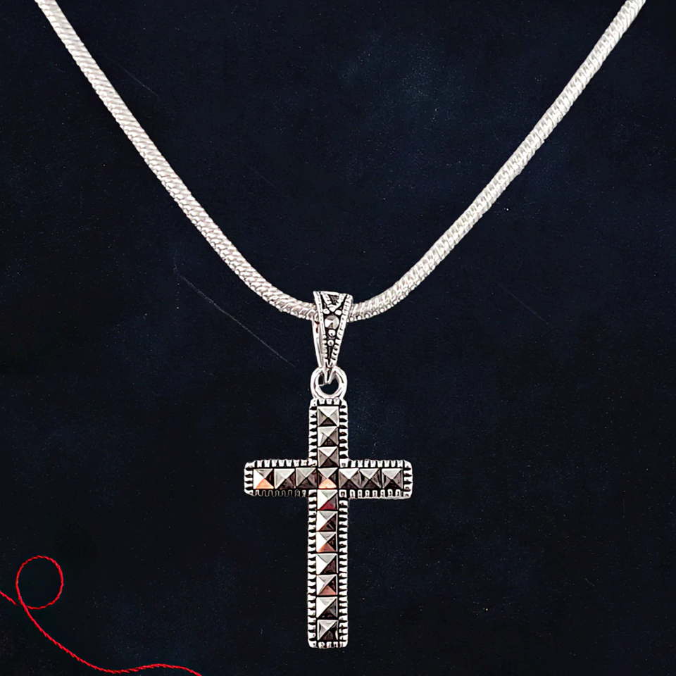 Marcasite Cross Sterling Silver Necklace
