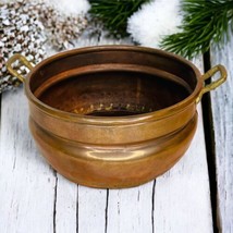 Antique Turkish Copper Cauldron Rustic Crafted Pot Double Handles Arabic - £55.94 GBP