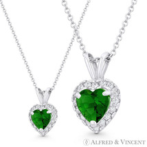 Heart Love Charm Simulated Emerald Cubic Zirconia CZ Pave Pendant 14k White Gold - £42.14 GBP+