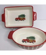 Casserole DiVintage Grace Bake Shop 2 Holiday Red Truck Christmas Tree P... - $72.42 CAD