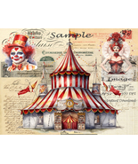  Junk Journal Page Circus Tent Clown Ephemera Lady Printable Journal Scr... - £2.31 GBP