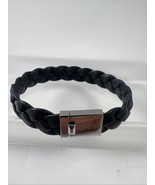 GUCCI Black Leather Braided Bracelet Clasp Closure Men&#39;s 8in - $196.46 CAD