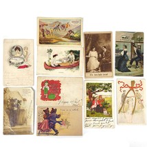 10pc Lot Early 1900s Romantic RPPC &amp; Lithograph Postcards, Cartoon, Equestrian + - £38.17 GBP