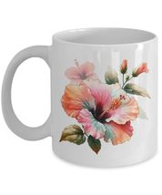 Watercolor Hibiscus Mug, Summer Flower Coffee Mug, Floral Gift for Mom, ... - £15.61 GBP+