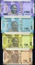 India, Set of 4 Notes 100,50,20,10 Rupees, Latest Issue Banknote, UNC - $11.19