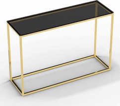 Cortesi Home Jul Console Table In Gold Stainless Steel And Smoked Glass - $246.99