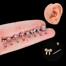 1PC 20G Stainless Steel CZ Love Letter Cartilage Earrings for Women Girls Sun Bo - £9.59 GBP
