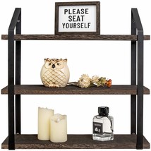 Floating Wall Shelves 3 Tier 17 Inch Rustic Hanging Shelf With Metal Bracket Wal - £34.06 GBP