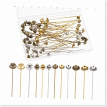 Premium 60-Piece Jewelry Making Head Pins Set - 2.1 Inch Long Flower Beads Ball - £19.59 GBP