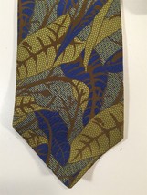 Vintage Via Veneto Polyester Tie - Blue, Yellow, And Brown Leaf Pattern - £11.79 GBP