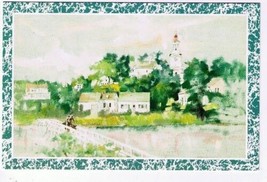 Art Postcard Bridge Church Couple On Bicycle - $2.96