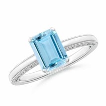 ANGARA 8x6mm Natural Aquamarine Solitaire Ring with Milgrain in Sterling Silver - £263.27 GBP+