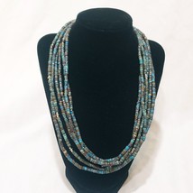Multi strand Beaded Necklace Blue Brown Silver tone Necklace Coldwater Creek 19&quot; - £19.78 GBP