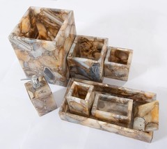 Natural Agate Bathroom Set Stone With Waste tub &amp; Soap Disk Cotton Box H... - £948.01 GBP