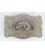 Vintage 70s Rockabilly Silver Nickel Flower Bucking Horse Bronco Belt Bu... - $44.50