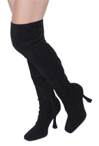 Mujer Negro Cuero Imitacion Muslo Alto Over The Knee Sock Botas Talla 6 ... - $23.56