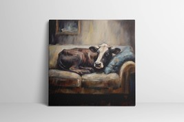 Cow Art Print, Farmhouse Decor, Cow Sitting on Couch Painting, Cow Canvas Art - £16.61 GBP+