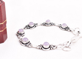 Round Rose Quartz Silver Plated Handcrafted Attractive Charm Bracelet For Women - £25.17 GBP