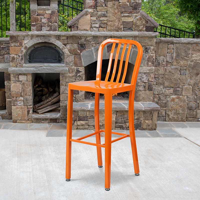 30" Orange Metal Outdoor Stool CH-61200-30-OR-GG