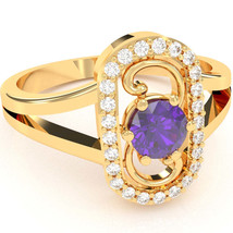 Split Band Amethyst Diamond Cocktail Ring In 14k Yellow Gold - £360.65 GBP