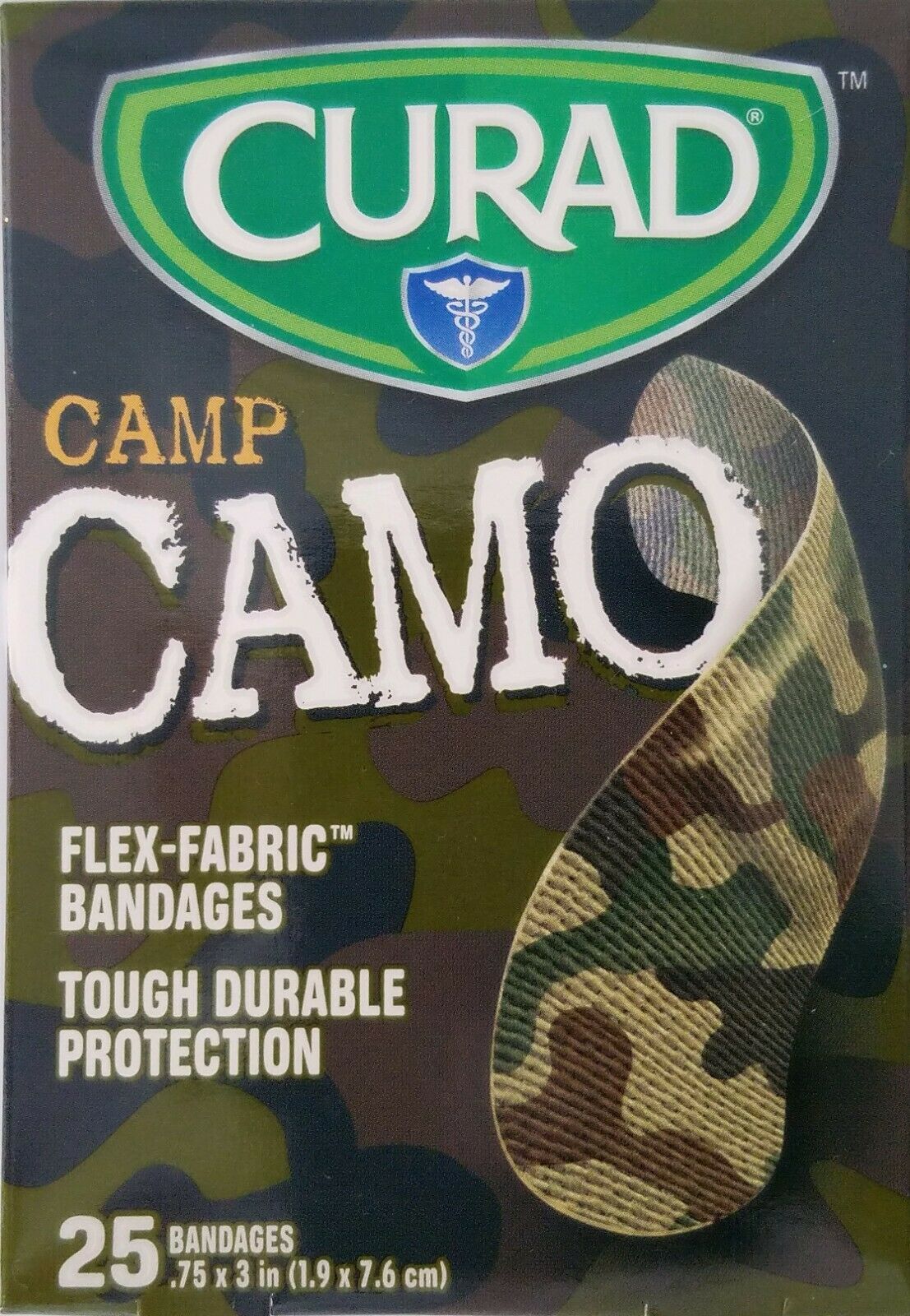 Camp Camo Bandages Flex Fabric 3/4&quot; x 3&quot; Sterile Latex Free 25 Ct/Box - $2.96