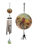Nature Red Cardinal Bird Colorful Art Glass Hanging Wind Chime With Meta... - $550.13 MXN