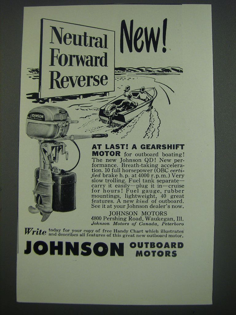 1949 Johnson QD Outboard Motor Ad - At last! A gearshift motor - £14.54 GBP