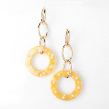 Plunder Earrings (New) Taylor - Yellow Marbled Circles W/PEARLS 2.75"DRP (PE764) - $18.15