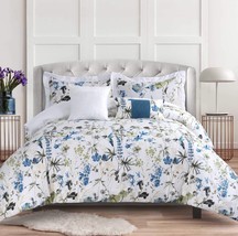 Tribeca Living Floral Print Queen Cotton Comforter Set,, Amalfi/Blue Multi - £91.99 GBP