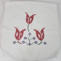 Vintage Hand Cross Stitch Red Tulip Table Runner 28x14 Inch - £10.33 GBP