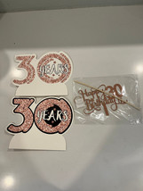 Rose Gold 30th Birthday Cake Topper – Glitter Heart &amp; Star, Fabulous Par... - $9.85