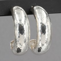 Retired Silpada Hammered Sterling Silver 1.25&quot; Half-Hoop Post Earrings P1669 - £39.22 GBP