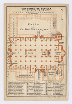 1898 Original Antique Map Of Seville Cathedral / Andalusia / Spain - $24.26