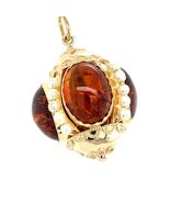 14K Solid Yellow Gold Orb Fob Charm Pendant Large Citrine Cabochon &amp; See... - $55,578.79 MXN