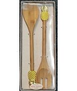 DEI ~ 13" Long ~ Bamboo Salad Servers ~ Metal Pineapple Handles - $30.00