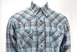 Vintage Pearl Snap Plaid Western Shirt Blue Multi Color Mens - $35.59