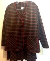 Vtg Douglas Marc Suit Skirt &amp; Jacket Set Red Black Plaid Union Made Classy C1970 - £22.72 GBP