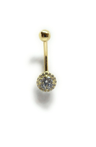 ADIRFINE 14K Solid Gold Banana Bar Cubic Zirconia Halo Belly Button Ring - £114.95 GBP