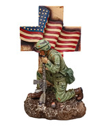 Military War Hero Soldier With Rifle By American Flag Cross Memorial Fig... - $54.69 CAD