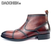 Luxury Men&#39;s Leather Boots Shoes Brown Mens Casual Shoes Zip Basic Boots Man Dre - £133.40 GBP