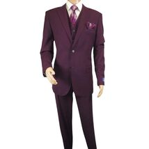 Men BERRAGAMO 3pc Suit Vested Plain front Pants Side Vents Formal A6732 Burgundy image 1