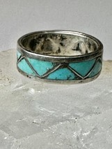 Zuni ring Turquoise band size 7.50 sterling silver women men - £52.82 GBP