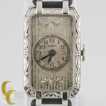 Elgin 14k Bianco Oro Vintage Donna Mano-Avvolgimento Art Déco Watch W/ Seta Band - £640.86 GBP